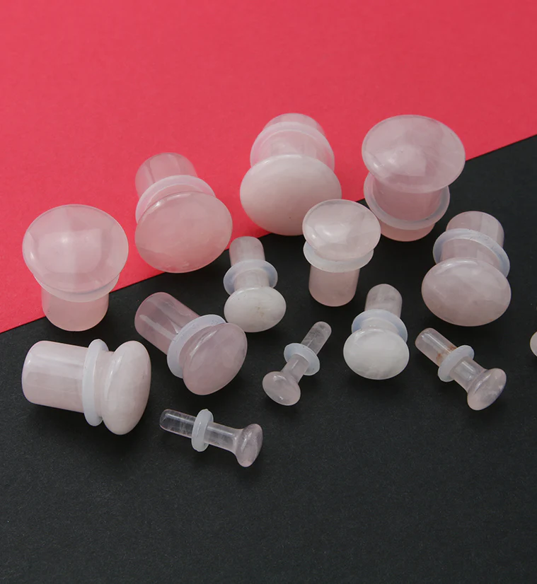 Pink Rose Quartz Single Flare Stone Plugs - Image 2