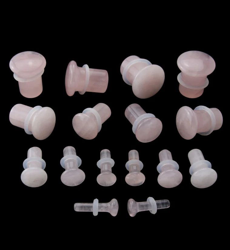 Pink Rose Quartz Single Flare Stone Plugs - Image 3