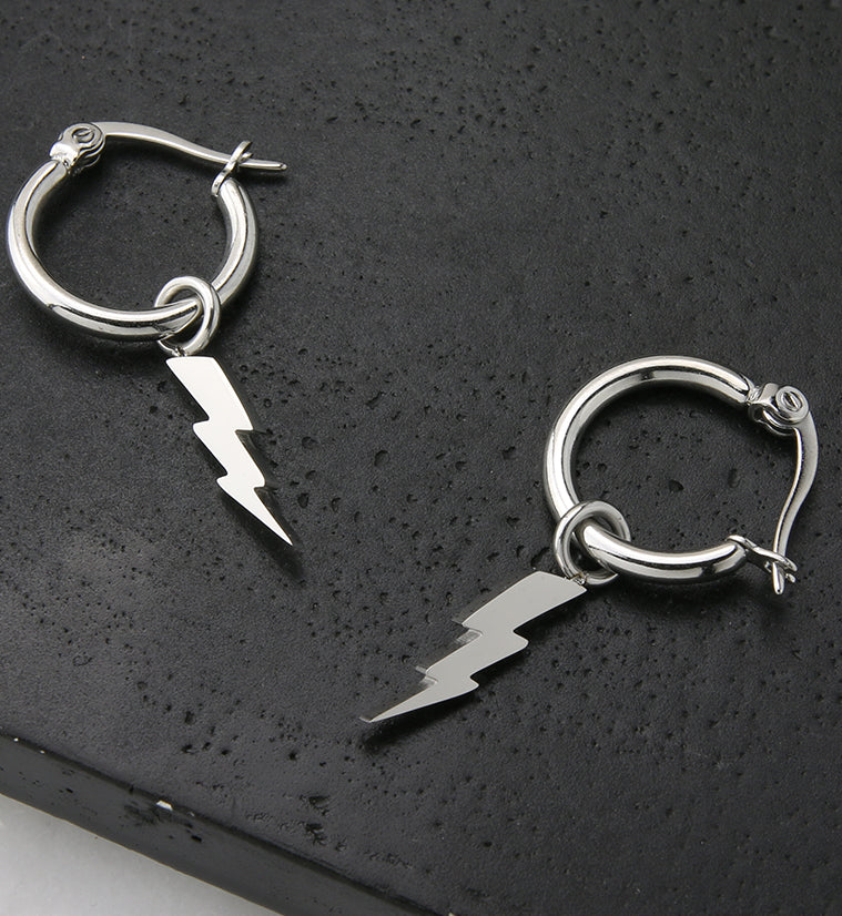 Lightning Stainless Steel Hoop Earrings - Image 2
