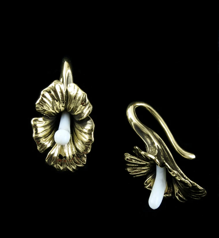 Lily Flower Brass Ear Weights