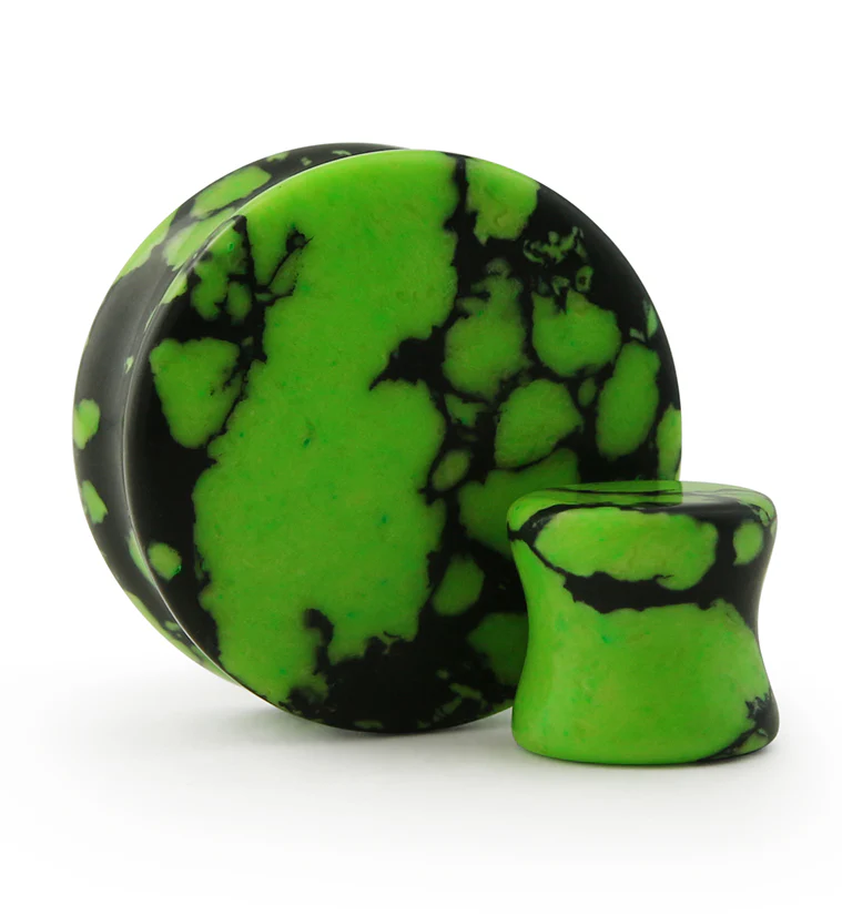 Green And Black Howlite Stone Plugs
