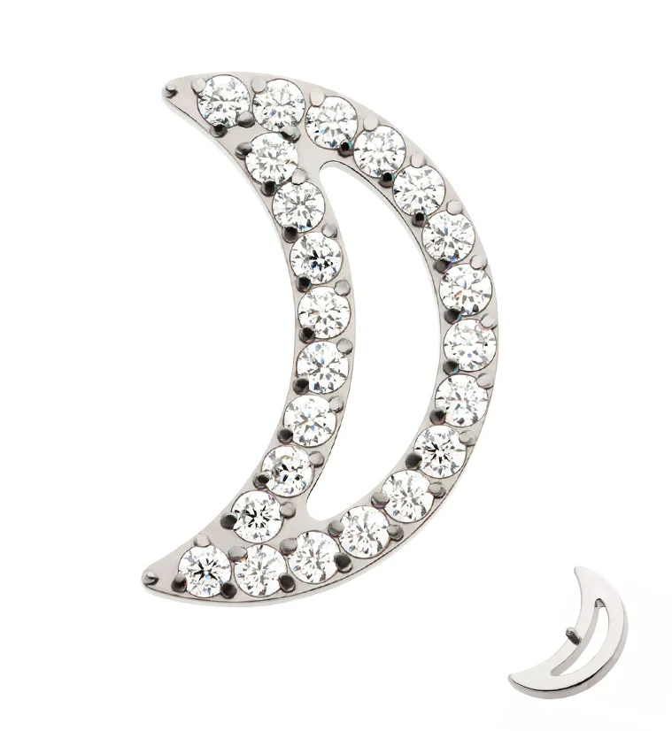 Lined Half Moon Clear CZ Internally Threaded Titanium Top