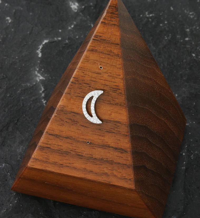 Lined Half Moon Clear CZ Threadless Titanium Top - Image 2