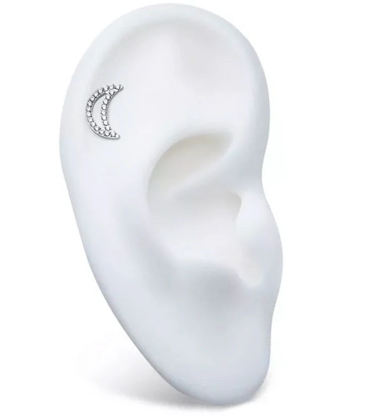 Lined Half Moon Clear CZ Threadless Titanium Top - Image 3