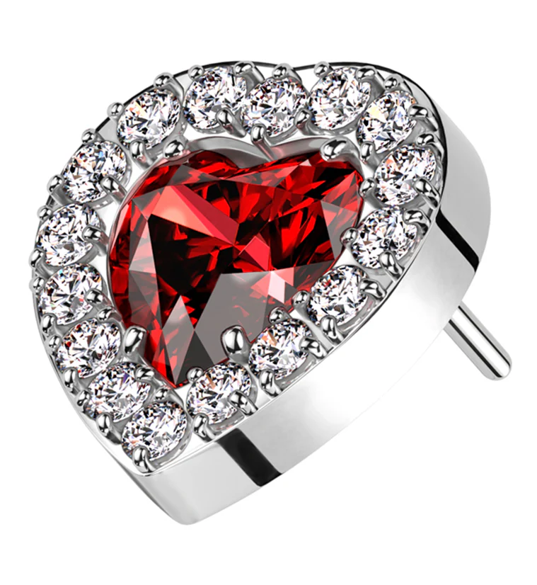 Lined Heart Red CZ Titanium Threadless Top