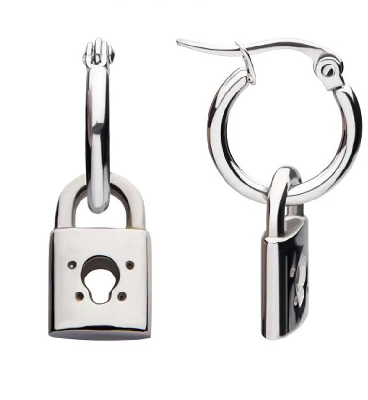 Lock Stainless Steel Hoop Earrings - Image 2