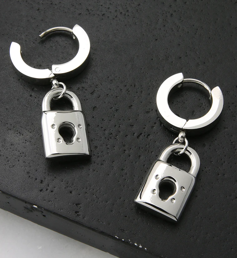 Lock Stainless Steel Huggie Earrings - Image 2