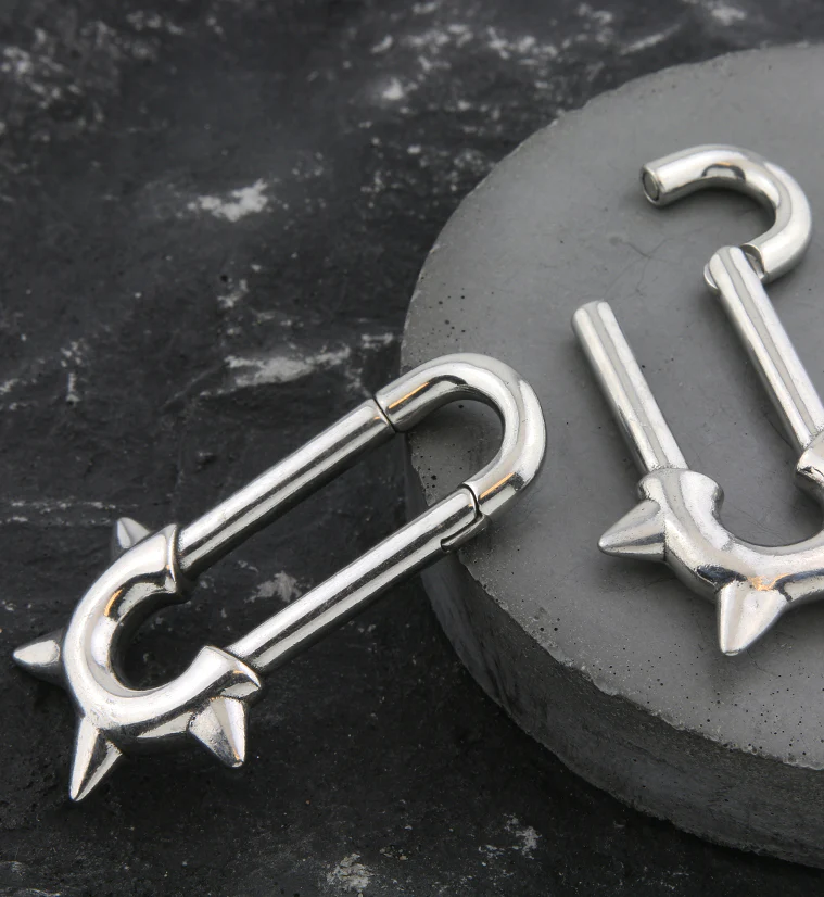 Deep Spike Stainless Steel Hinged Ear Weights - Image 2