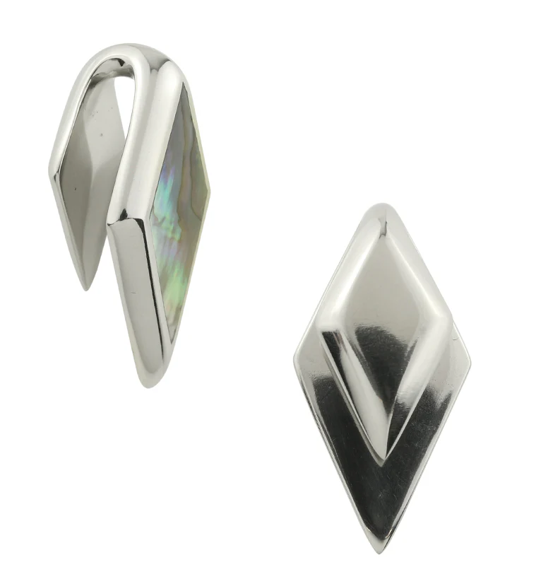 Long Zircon Abalone White Brass Ear Weights - Image 3