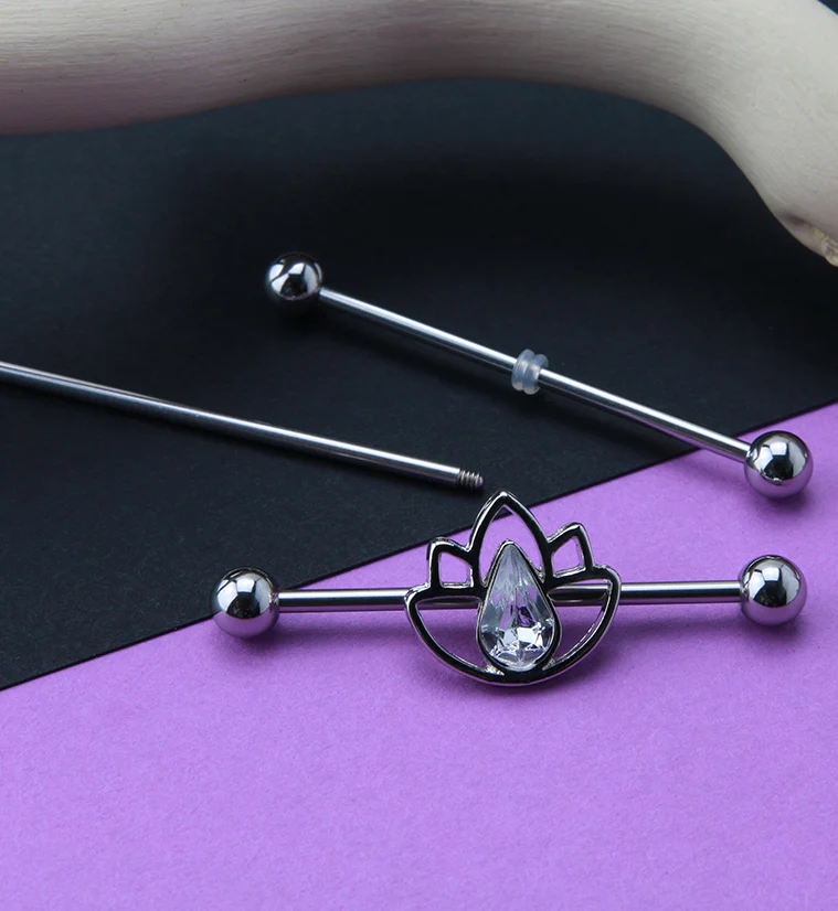 Lotus CZ Stainless Steel Industrial Barbell - Image 2