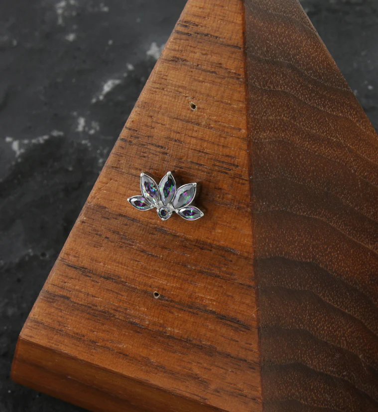 Lotus Flower Black Aurora CZ Threadless Titanium Top - Image 2