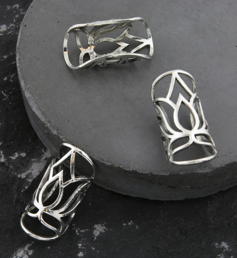Lotus Flower Cut Out White Brass Dreadlock Cuff