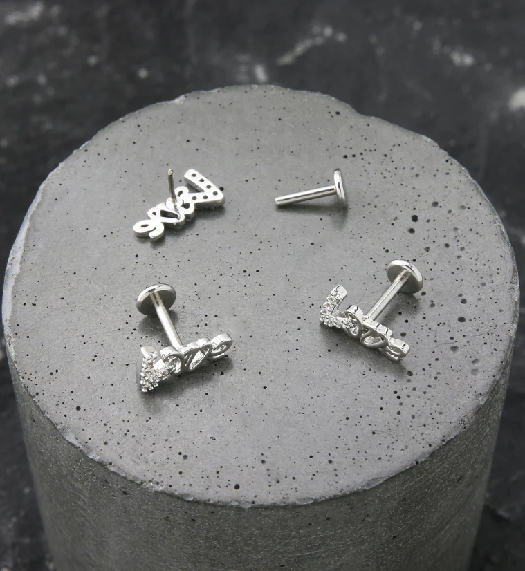 Love CZ Stainless Steel Threadless Labret - Image 2