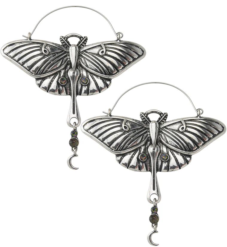 Luna Moth Black Aurora Dangle CZ Plug Hoops