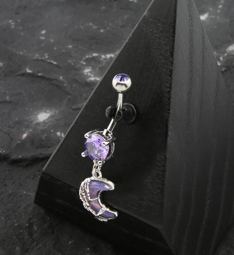 Wire Moon Purple Opalite Purple CZ Stainless Steel Belly Button Ring - Image 2