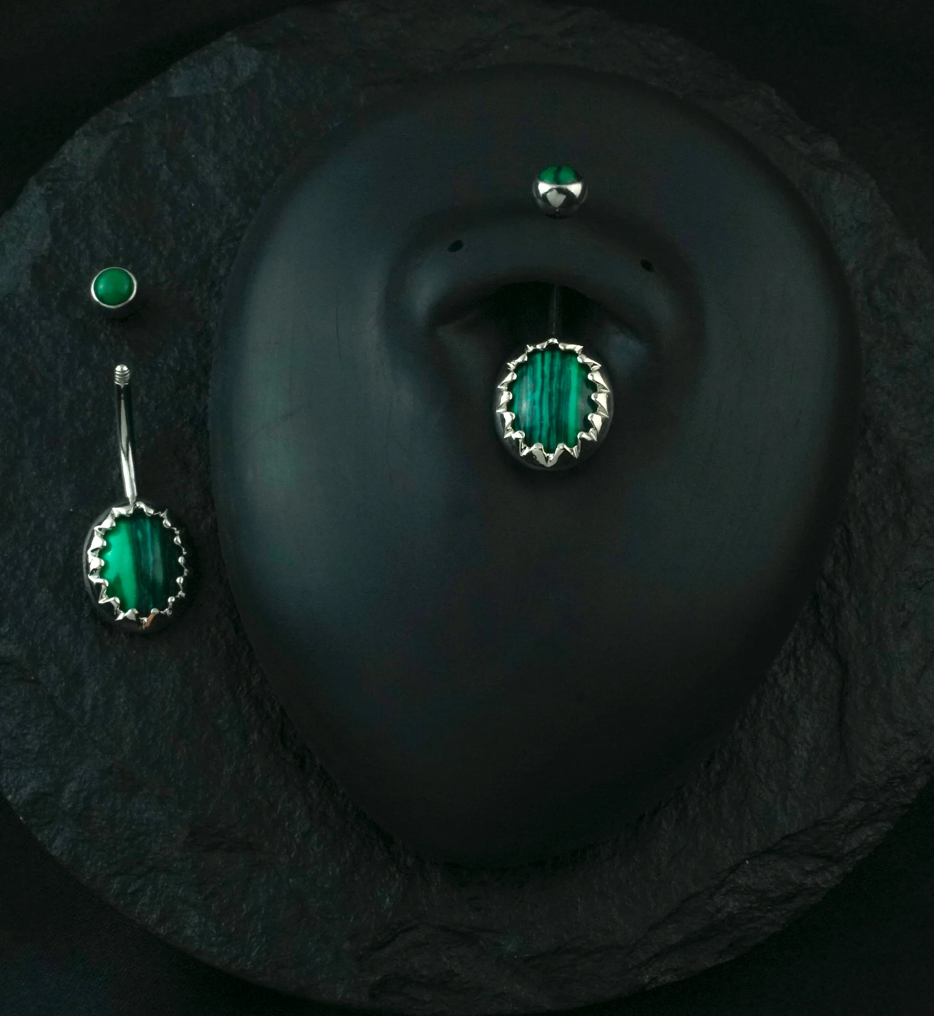 Malachite Cabochon Stone Stainless Steel Belly Button Ring