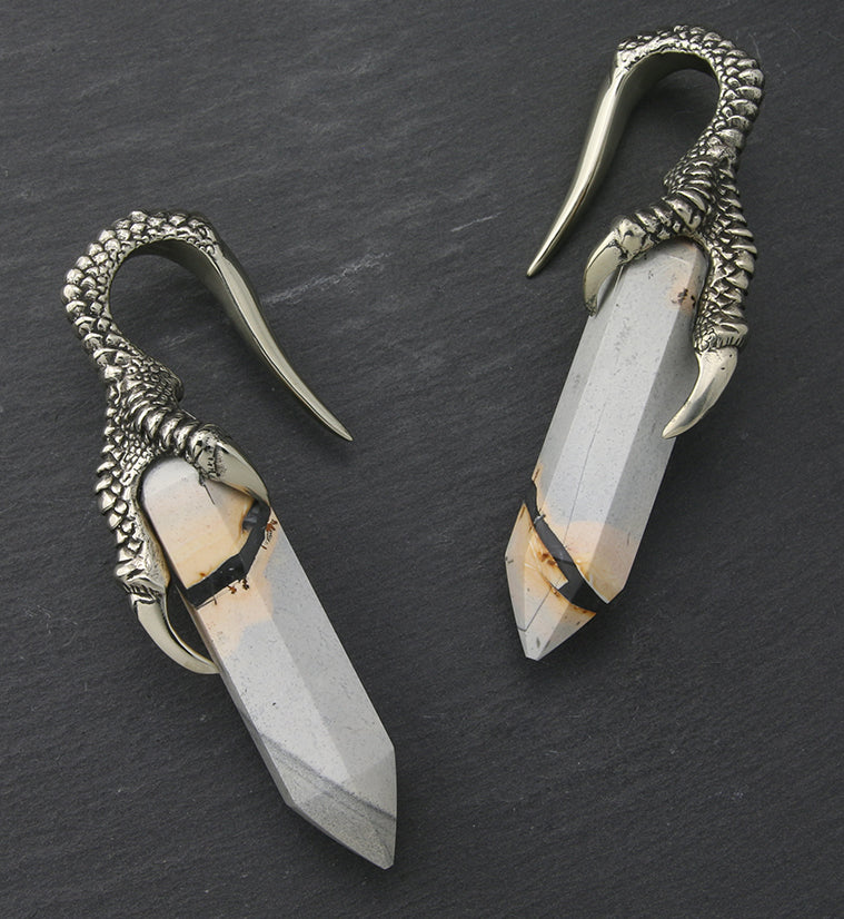 Maligano Jasper Stone Raven Claw White Brass Ear Weights - Image 2