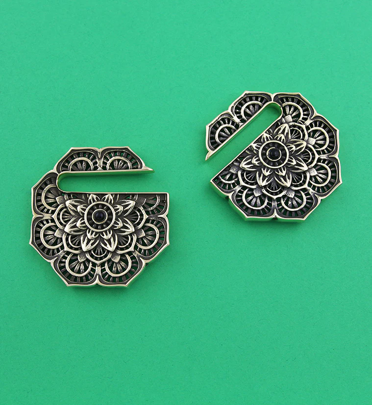 Mandala Flower Brass Ear Weights - Image 2
