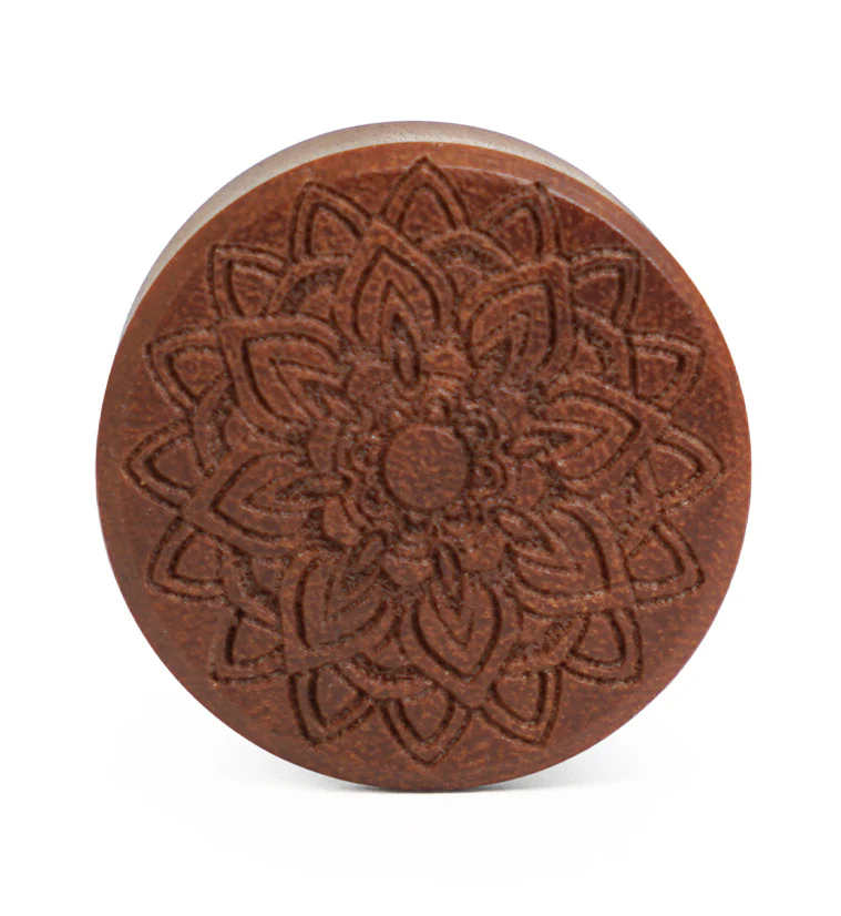 Mandala Flower Engraved Saba Wood Plugs - Image 4