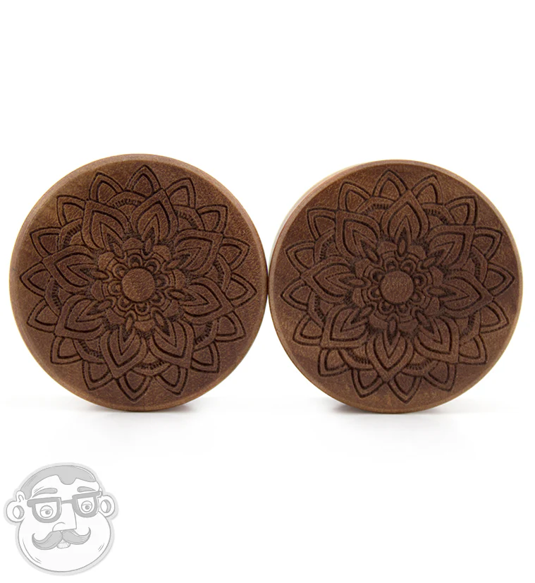 Mandala Flower Engraved Saba Wood Plugs - Image 5