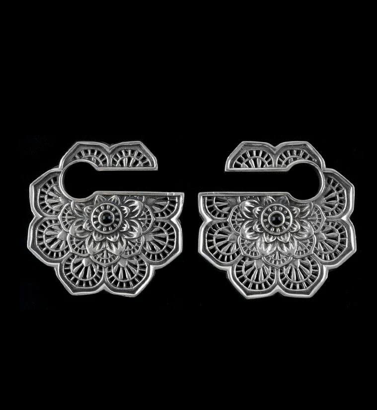 Mandala Flower White Brass Ear Weights