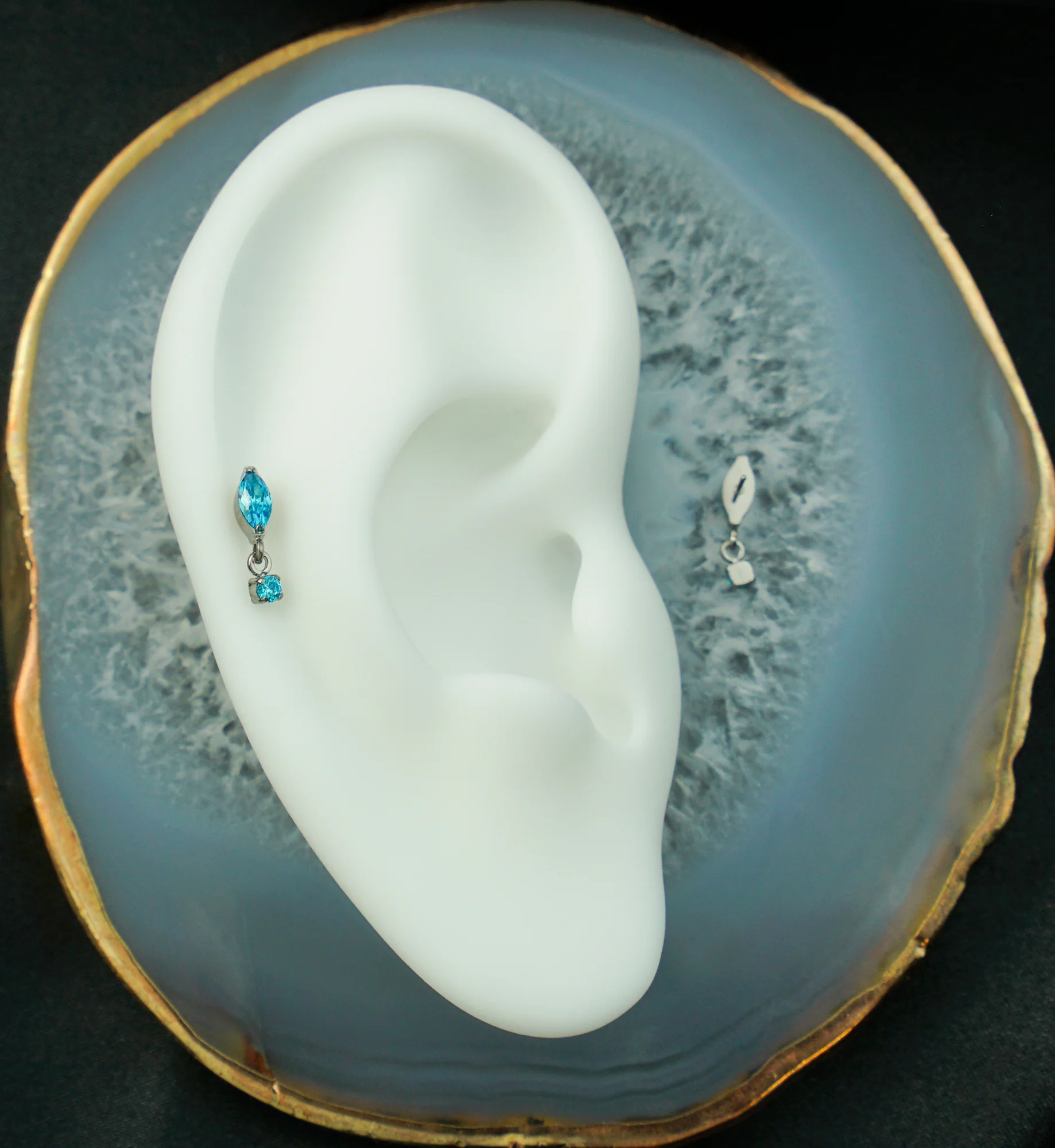 Marquise Blue Topaz CZ Dangle Titanium Threadless Top - Image 2