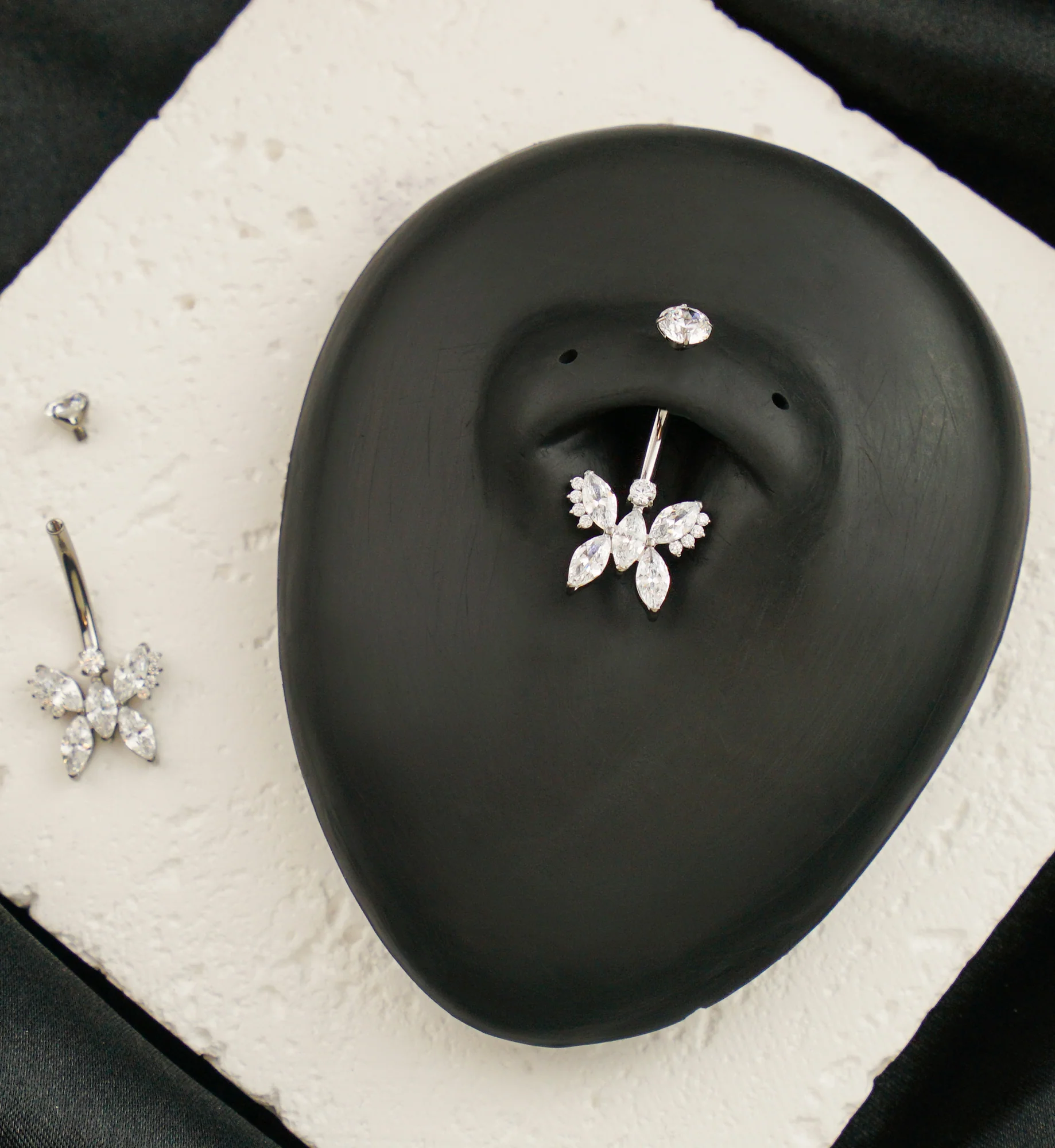 Marquise Butterfly Clear CZ Titanium Internally Threaded Belly Button Ring - Image 2