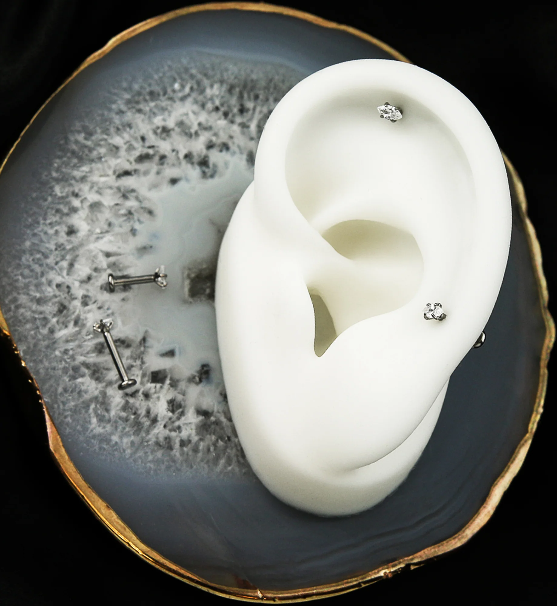 Marquise Clear CZ Internally Threaded Titanium Labret Post - Image 2