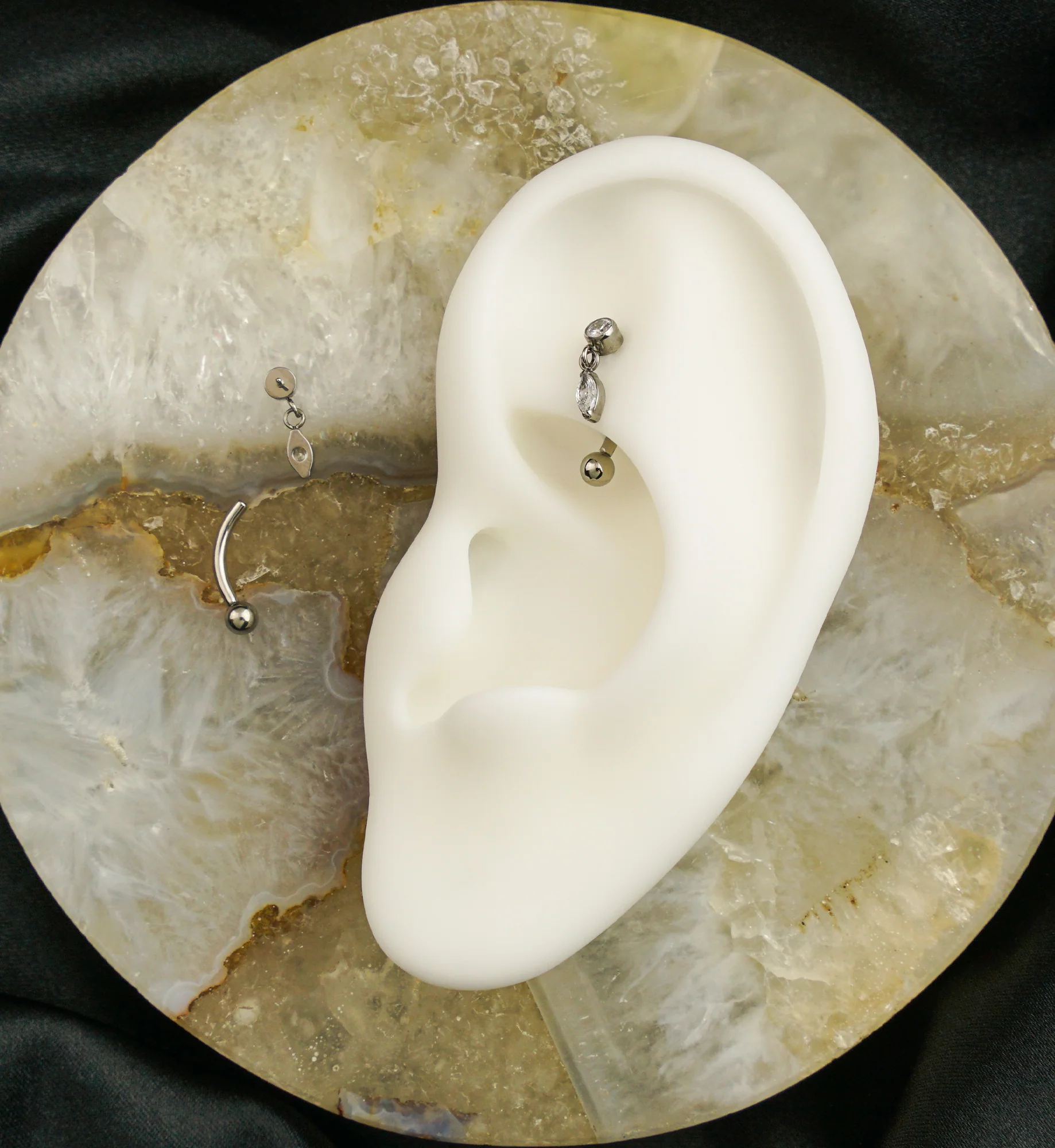 Marquise Dangle Clear CZ Titanium Threadless Curved Barbell - Image 2