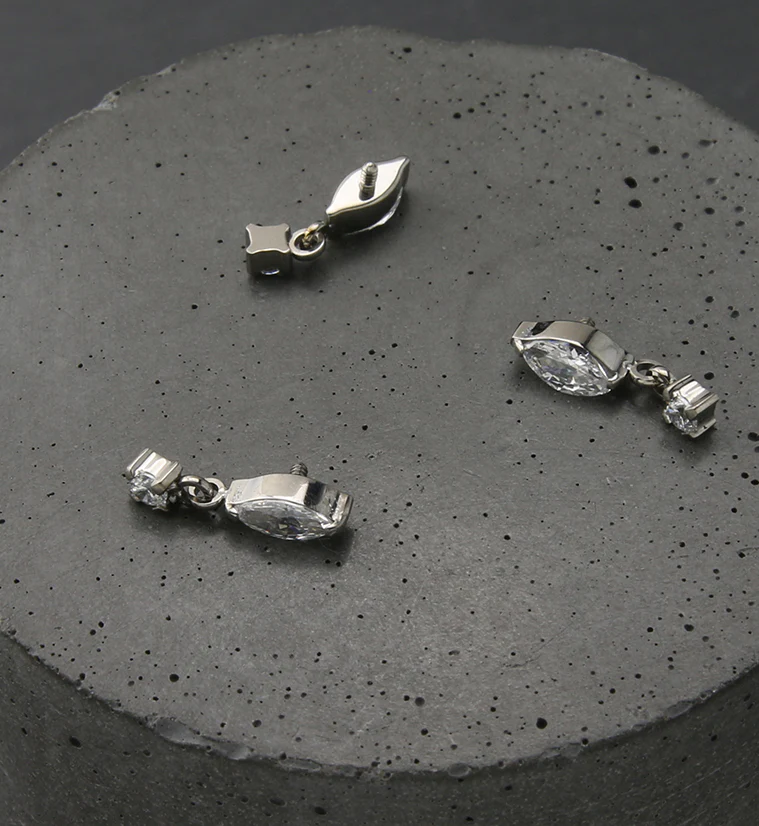 Marquise Dangle Round CZ Internally Threaded Titanium Top - Image 2