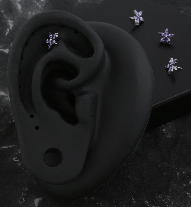 Marquise Flower Amethyst CZ Titanium Threadless Top - Image 2