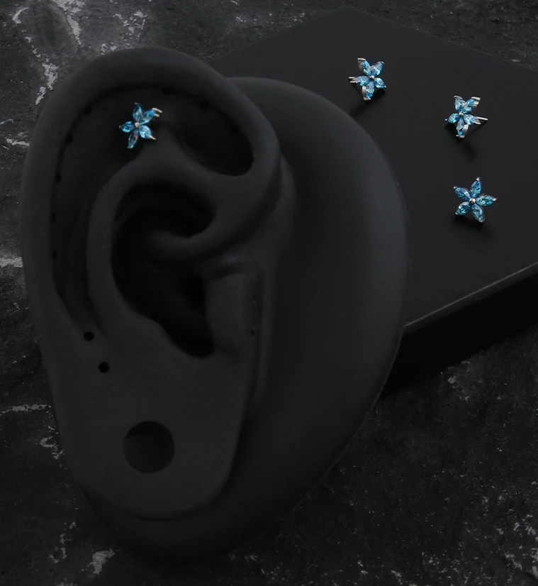 Marquise Flower Aqua CZ Titanium Threadless Top - Image 2