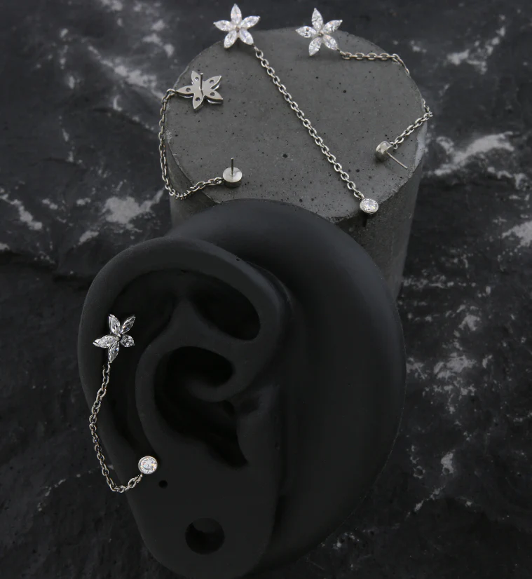 Marquise Flower Clear CZ Titanium Threadless Connector Chain Tops - Image 2