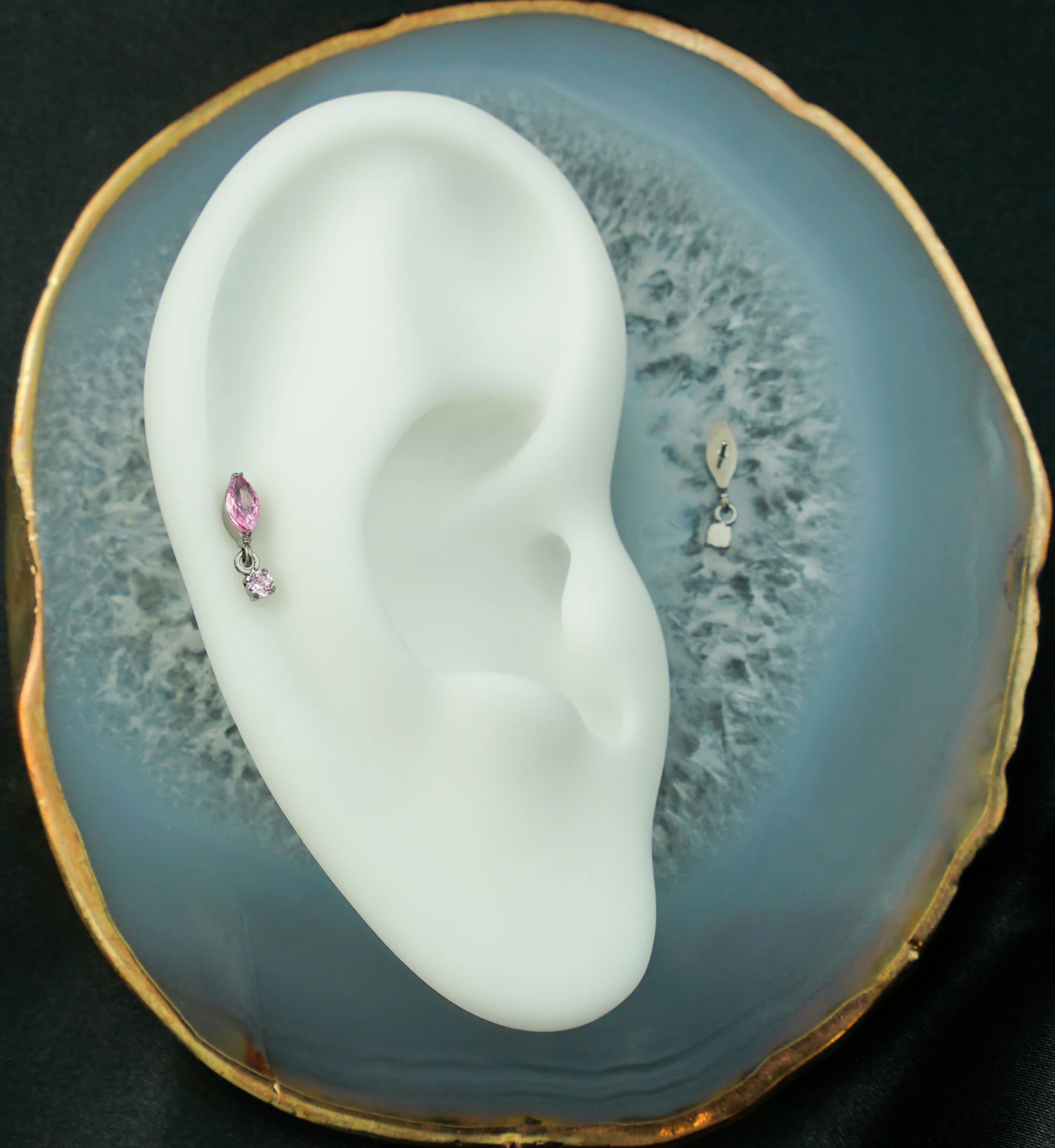Marquise Pink CZ Dangle Titanium Threadless Top - Image 2