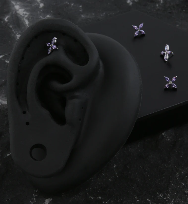 Marquise Quad Flower Amethyst CZ Titanium Threadless Top - Image 2