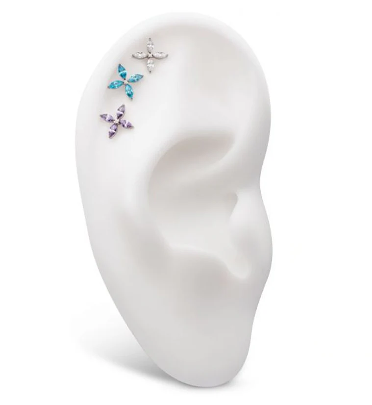 Marquise Quad Flower Aqua CZ Titanium Threadless Top - Image 3