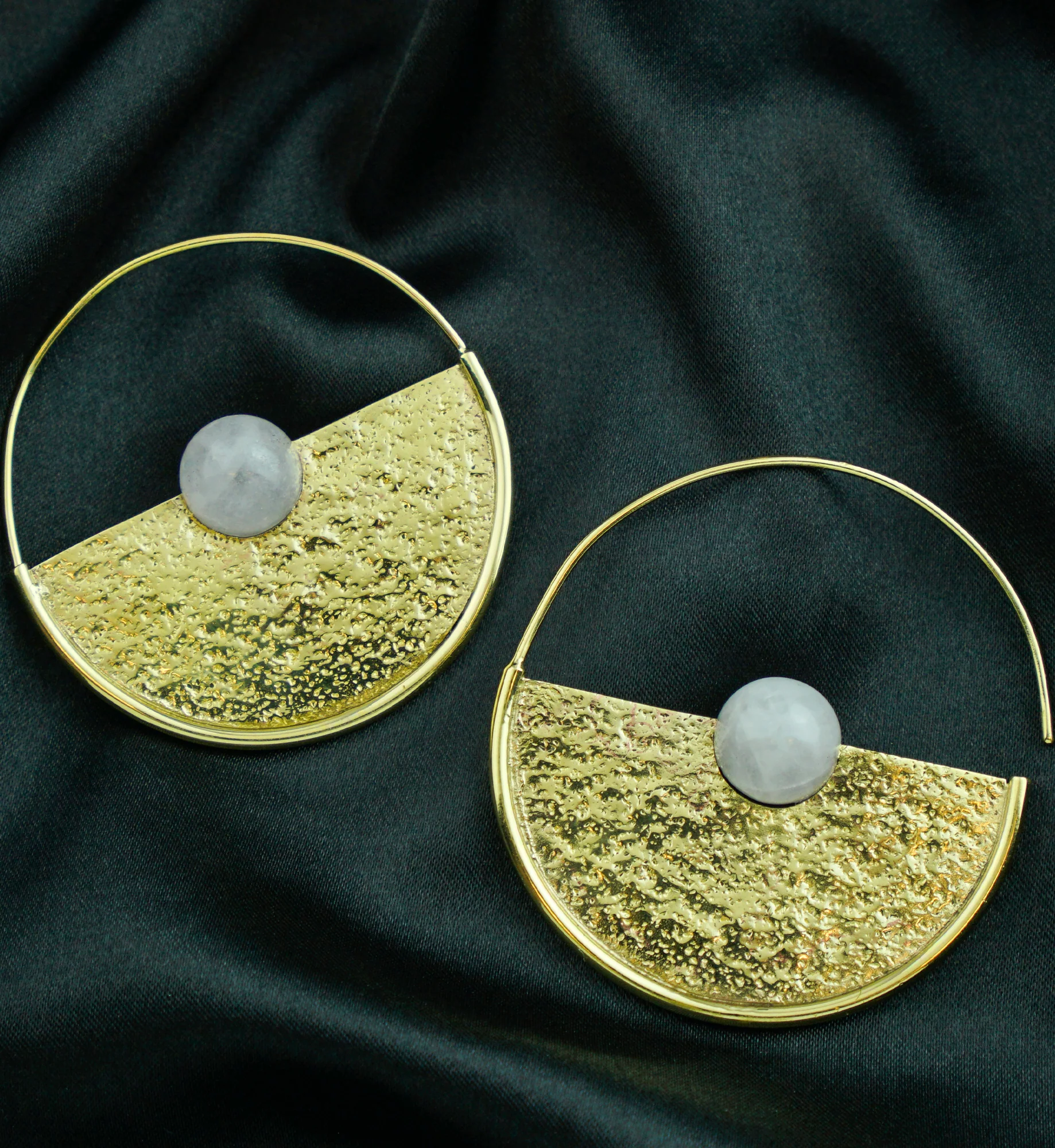 Meridian Rose Quartz Sphere Brass Earrings - Hangers - Image 2