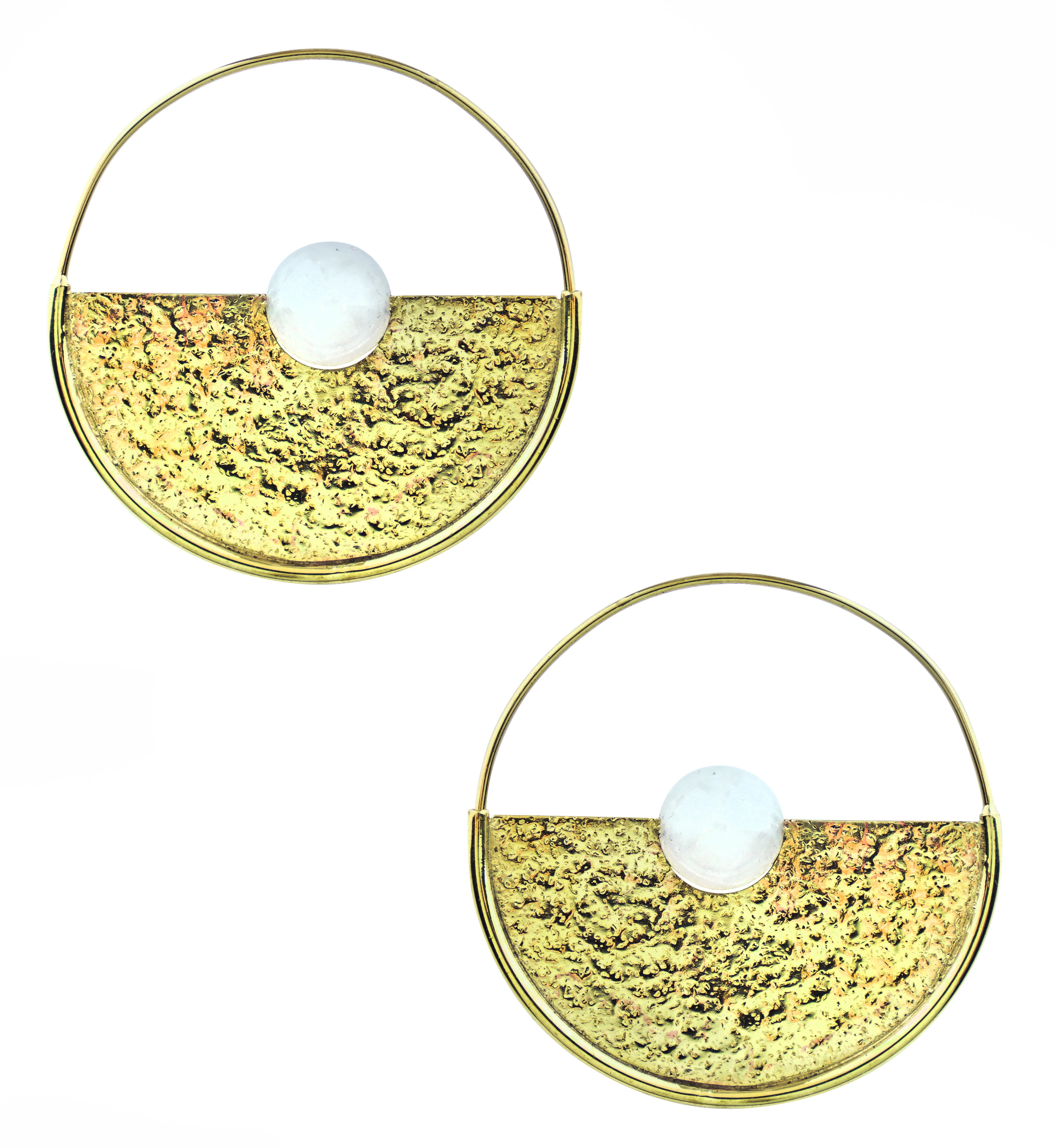 Meridian Rose Quartz Sphere Brass Earrings - Hangers - Image 3