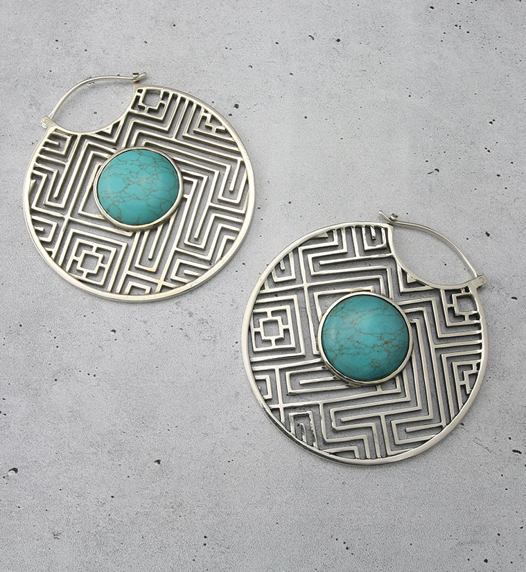 Mesh Howlite Turquoise Stone White Brass Ear Weights - Image 2