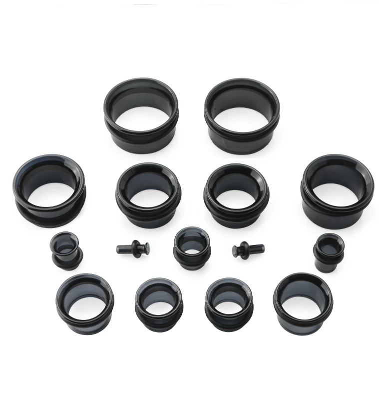 Midnight Black Glass Tunnel Plugs - Single Flare - Image 3