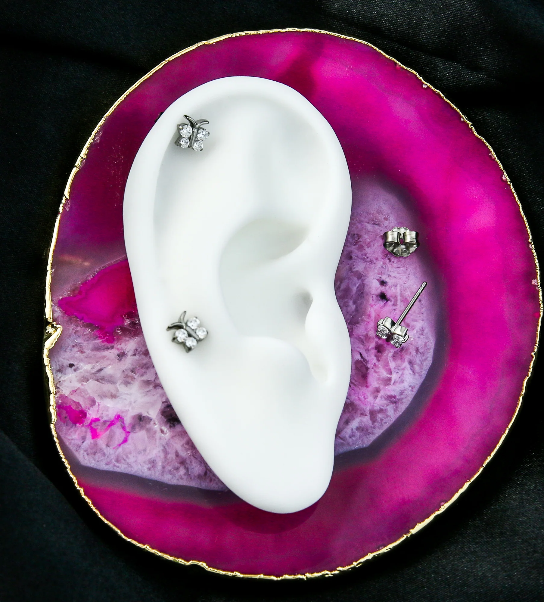 Mini Butterfly Clear CZ Titanium Stud Earrings - Image 2