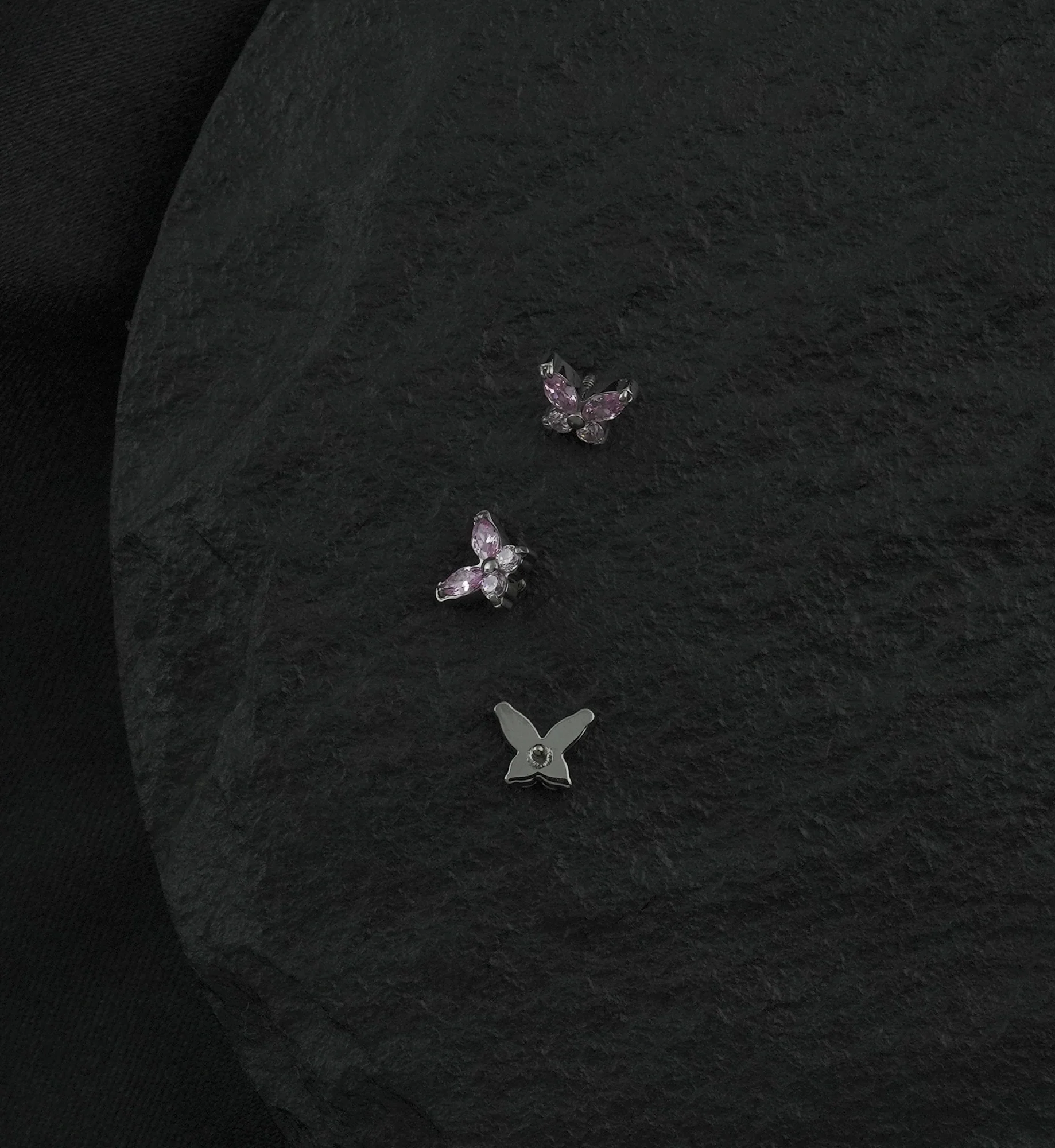 Mini Butterfly Pink CZ Titanium Internally Threaded Top - Image 2