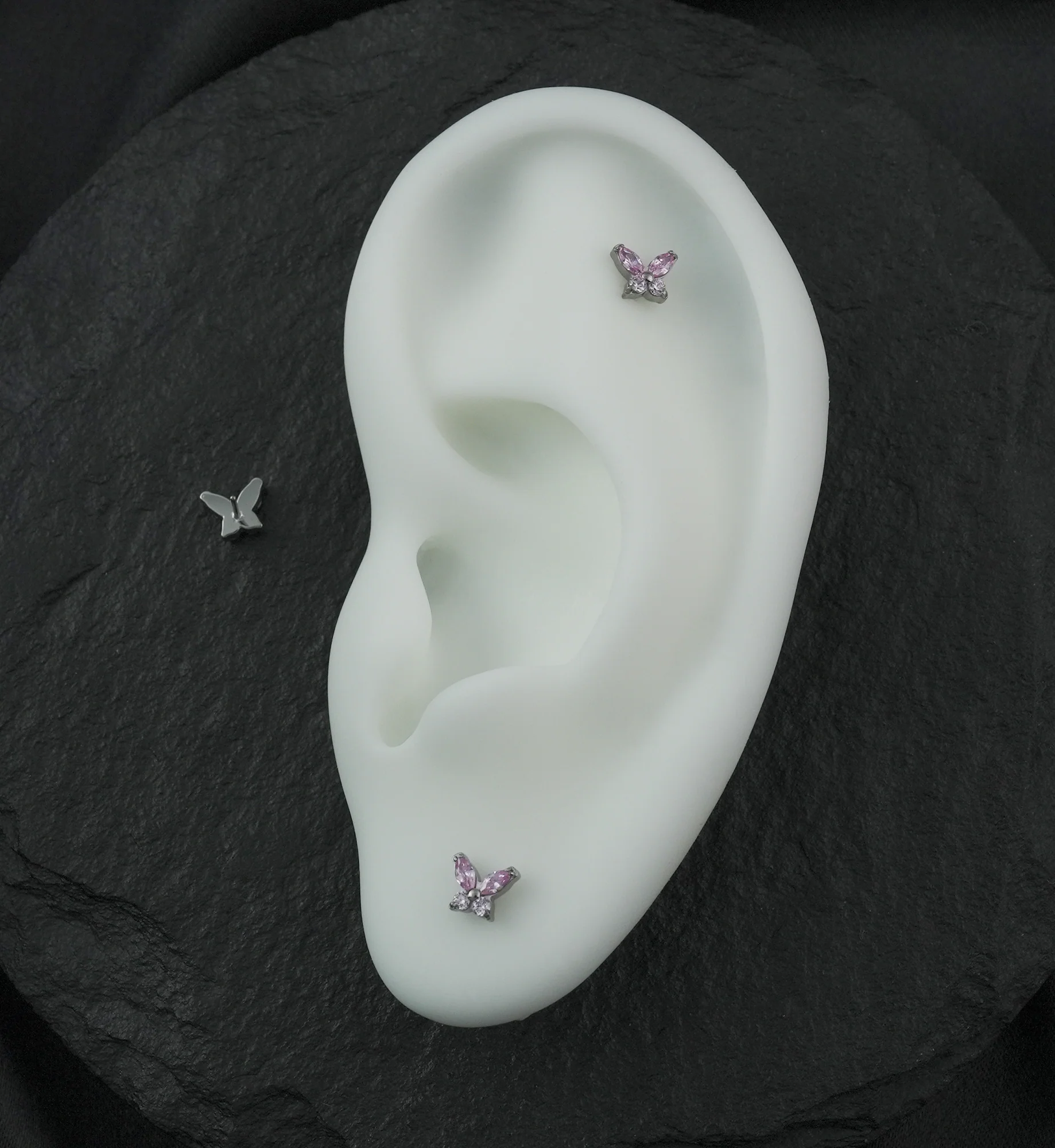 Mini Butterfly Pink CZ Titanium Threadless Top - Image 2
