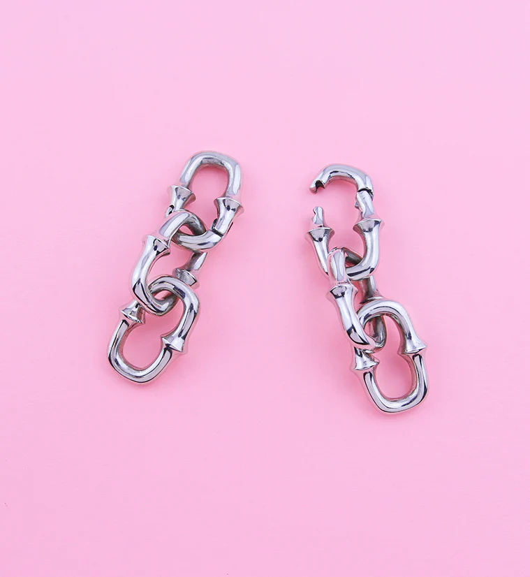 Mini OG Chain Triple Link White Brass Ear Weights - Image 5