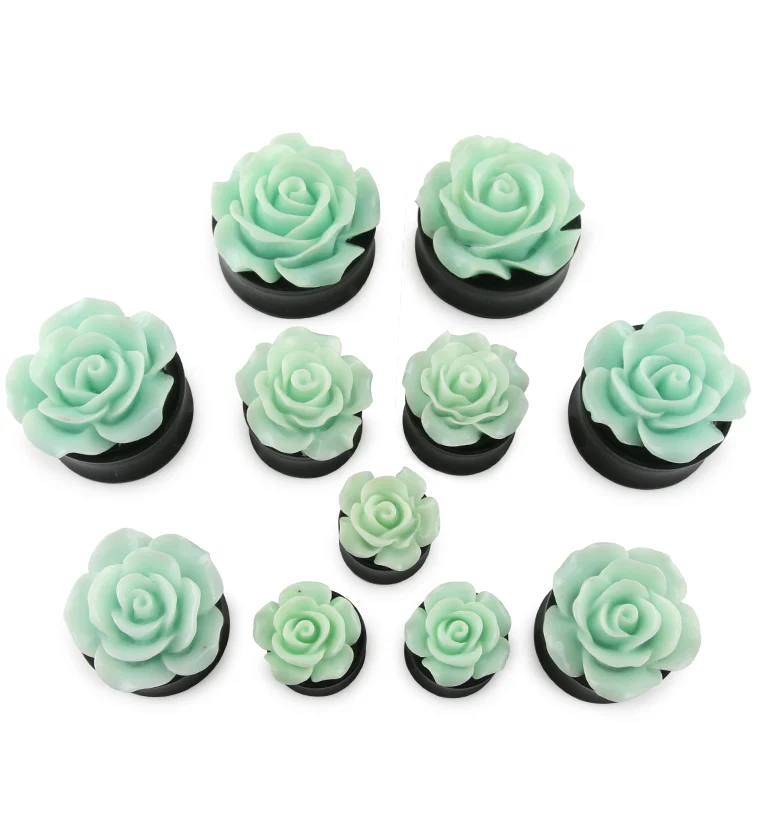 Mint Green Rosebud Black Plugs