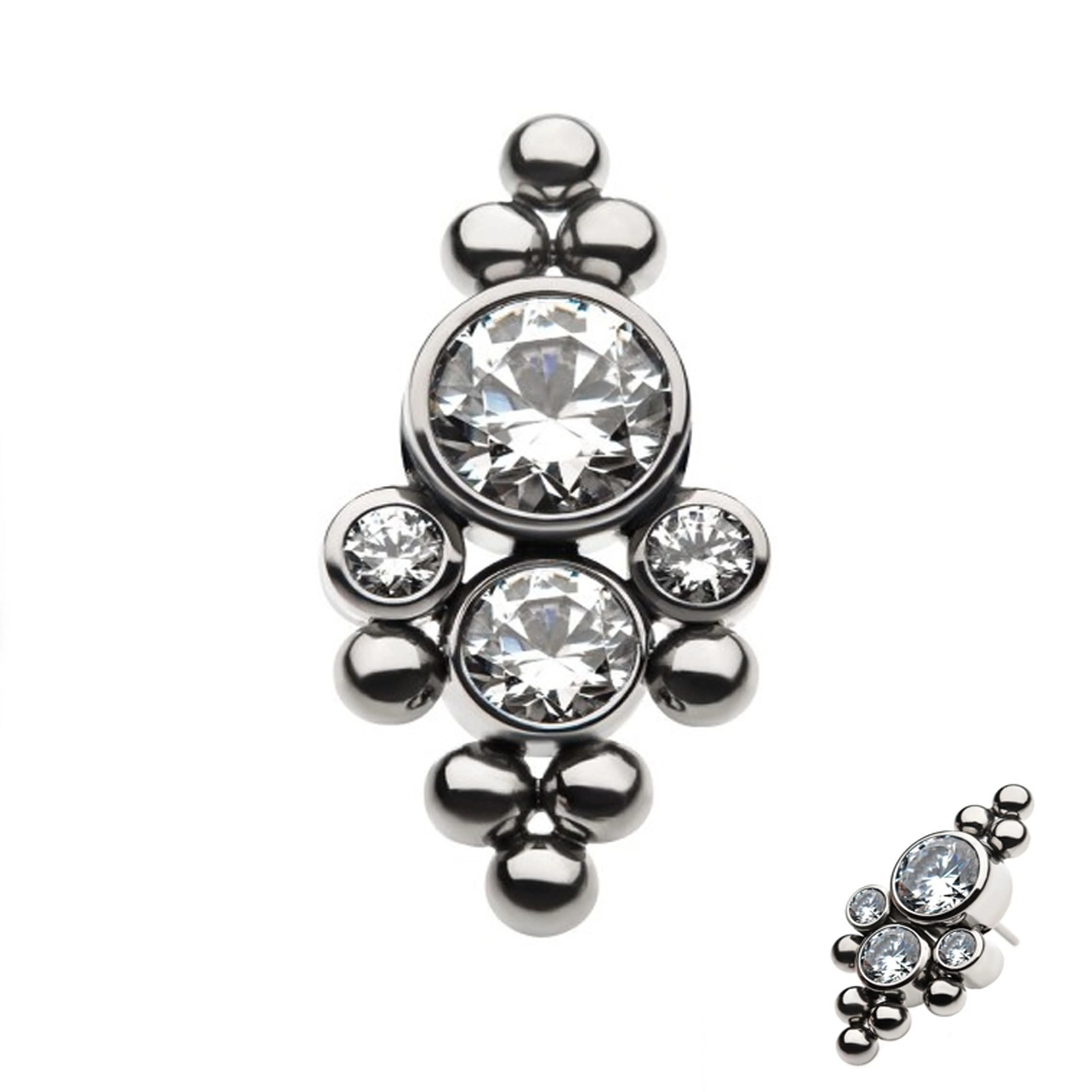 Modish Beaded Swarovski CZ Titanium Threadless Top