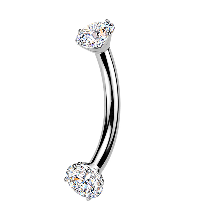 Moissanite Gem Internally Threaded Titanium Curved Barbell