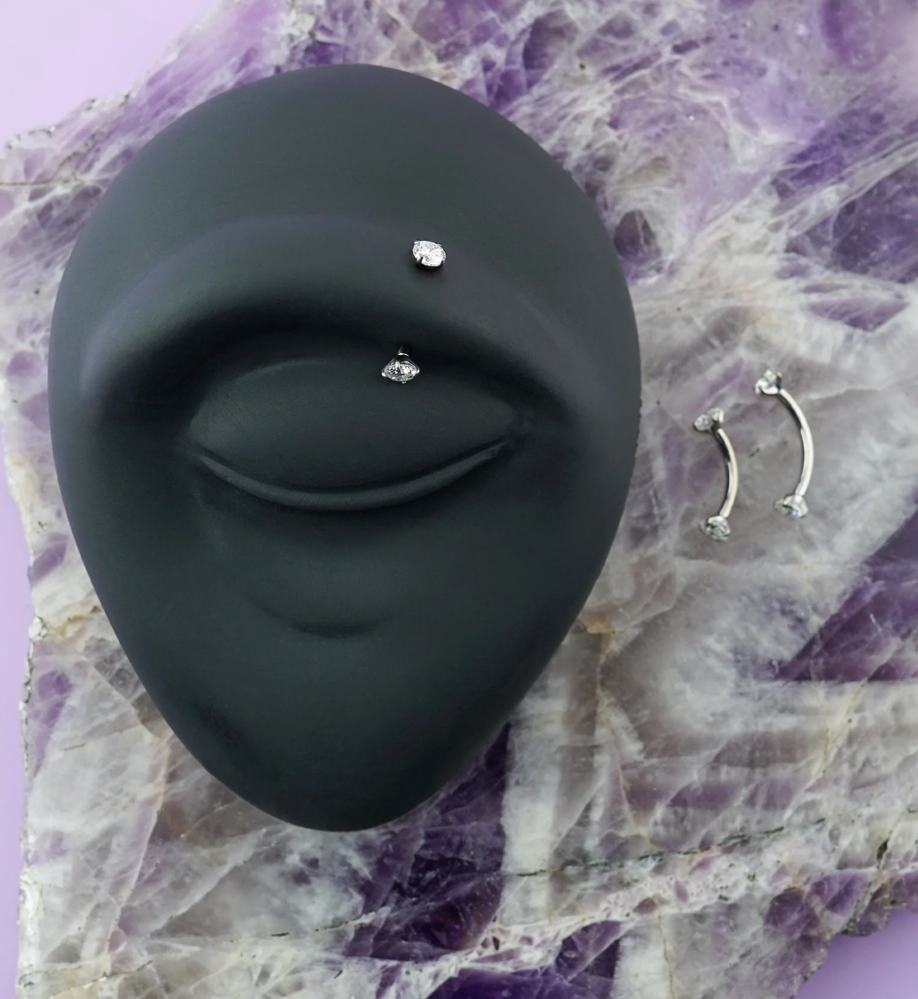 Moissanite Gem Internally Threaded Titanium Curved Barbell - Image 2