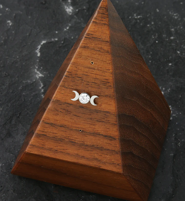 Moon Phase Clear CZ Titanium Threadless Top - Image 2
