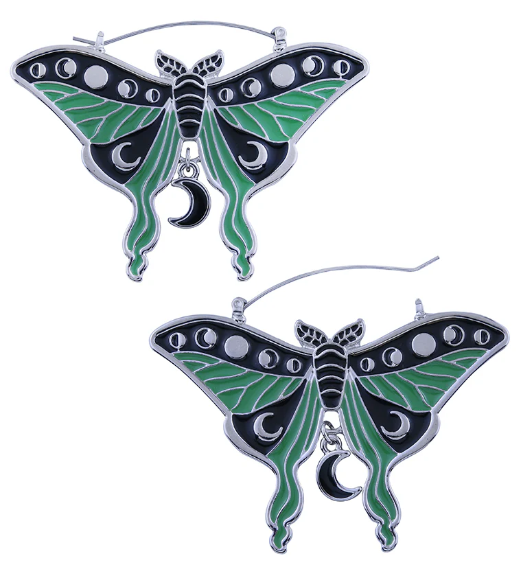 Moon Phase Moth Stainless Steel Plug Hoops - Image 3